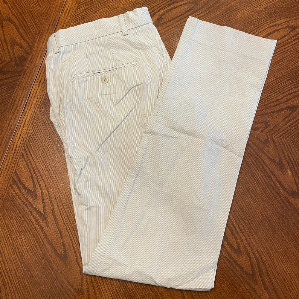 Bensol Lightweight Cotton Dress Pants, Men 32x34, White/grey pinstripe